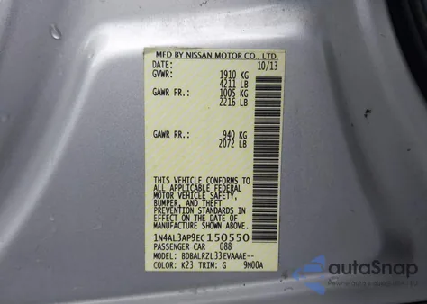 2014 Nissan Altima 2.5 S from USA, damaged, VIN 1N4AL3AP9EC150550